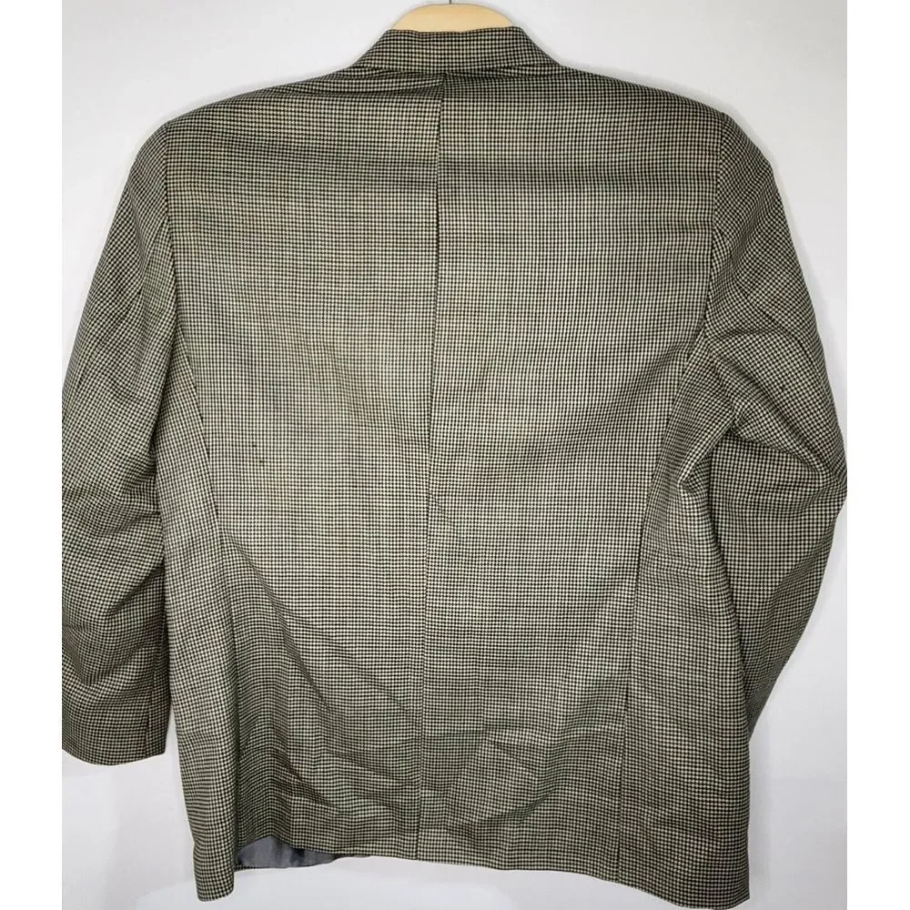 Ralph Ralph Lauren Houndstooth Wool Blazer Sport Coat Mens Sz 43R Tan Beige Work